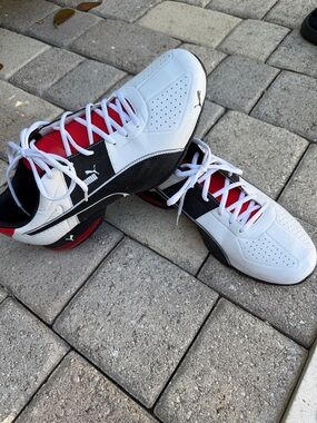 Puma Men’s White Black Red Low-Top Athletic Sneakers